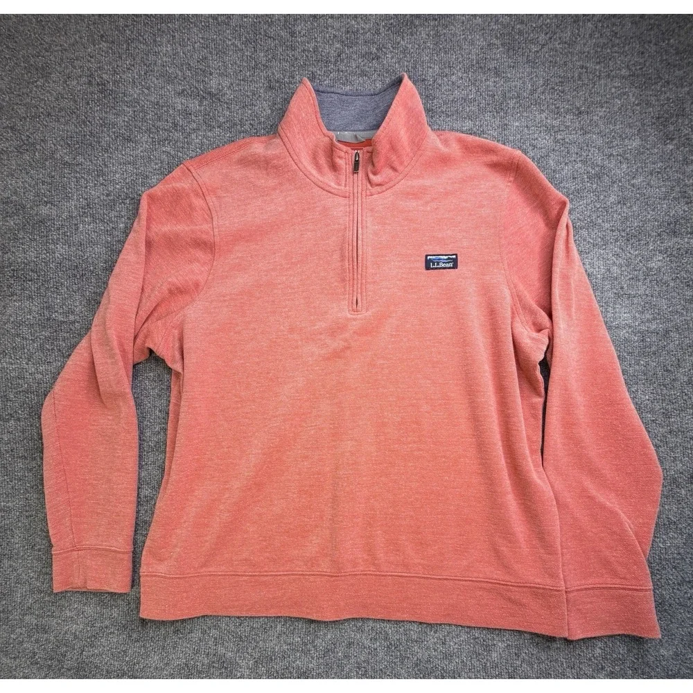 LL Bean Comfort Stretch Pique 1/4 Zip Pullover Mens XL Pink Salmon Logo
